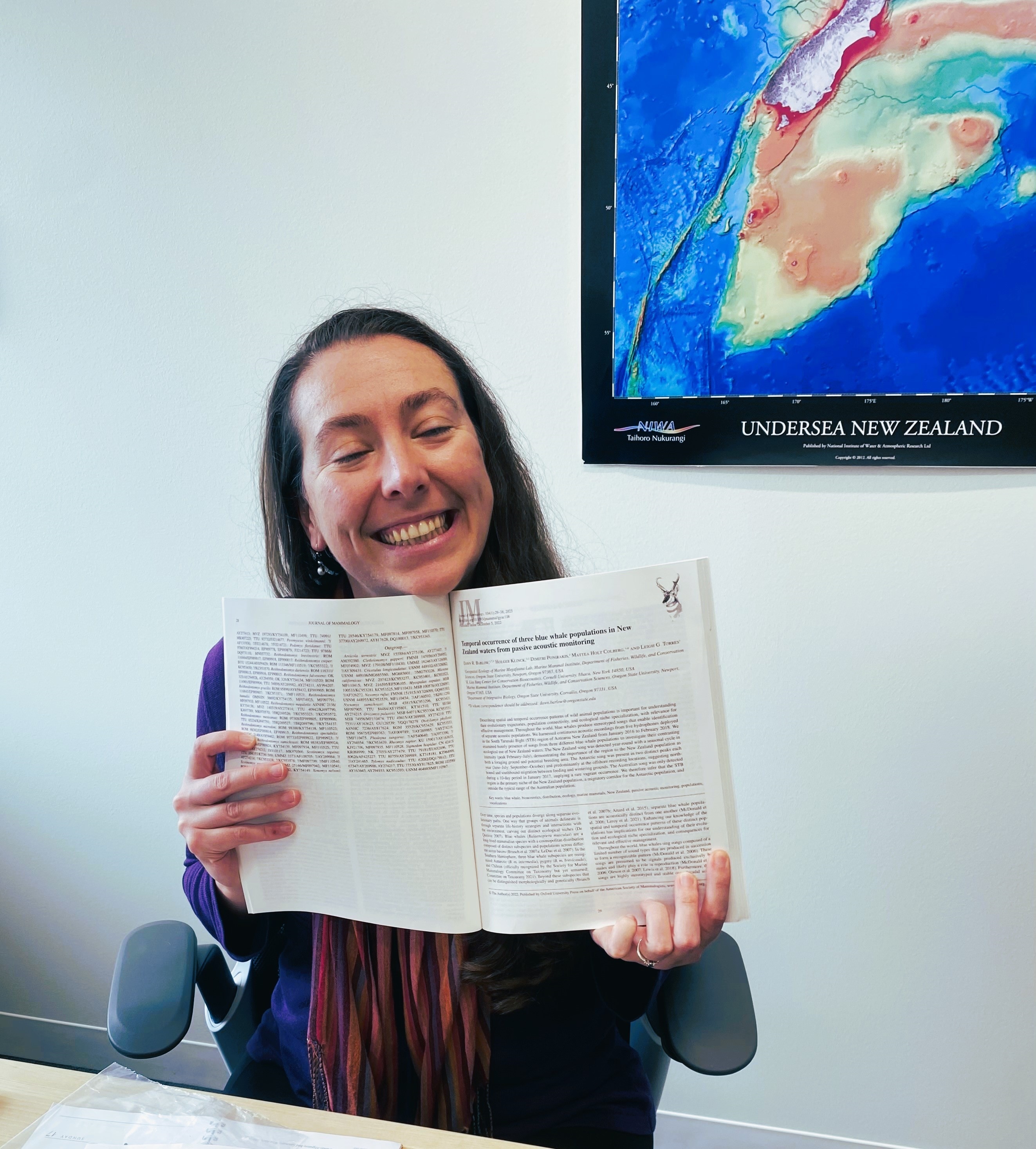Dawn Barlow shows off her paper printed in the paper version of the Journal of Mammalogy.